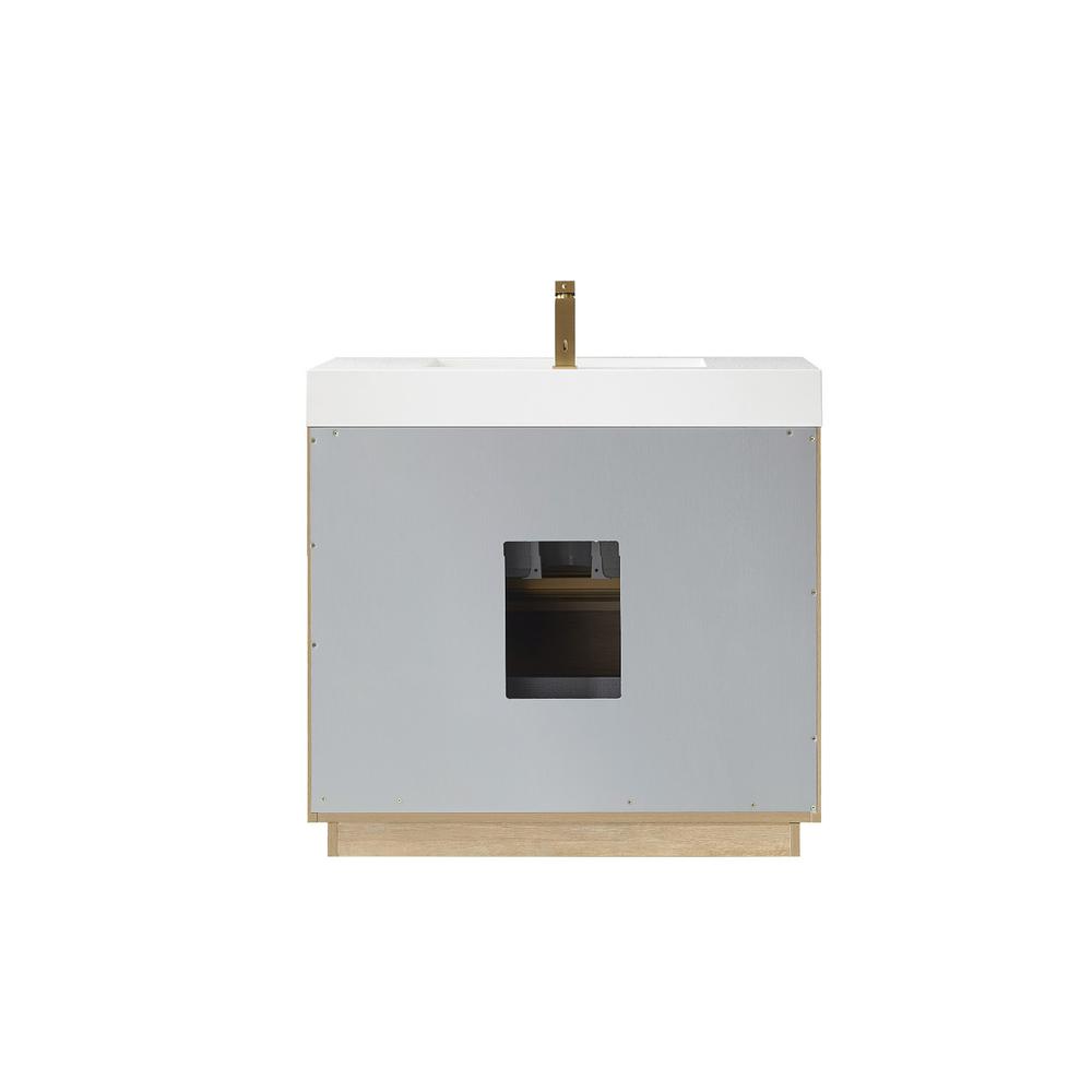 Single Sink Bath Vanity with White Composite Integral Square Sink Top. Picture 2