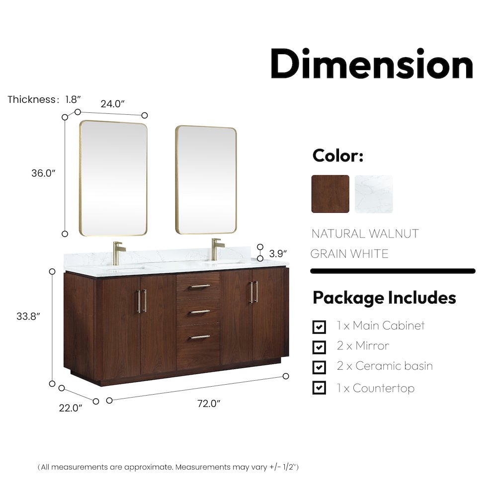 San 72" Free-standing Double Bath Vanity in Natural Walnut. Picture 17