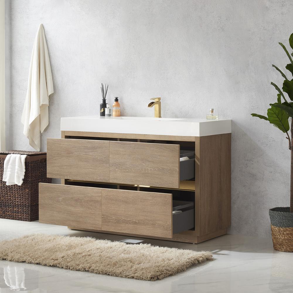 Single Sink Bath Vanity with White Composite Integral Square Sink Top. Picture 7
