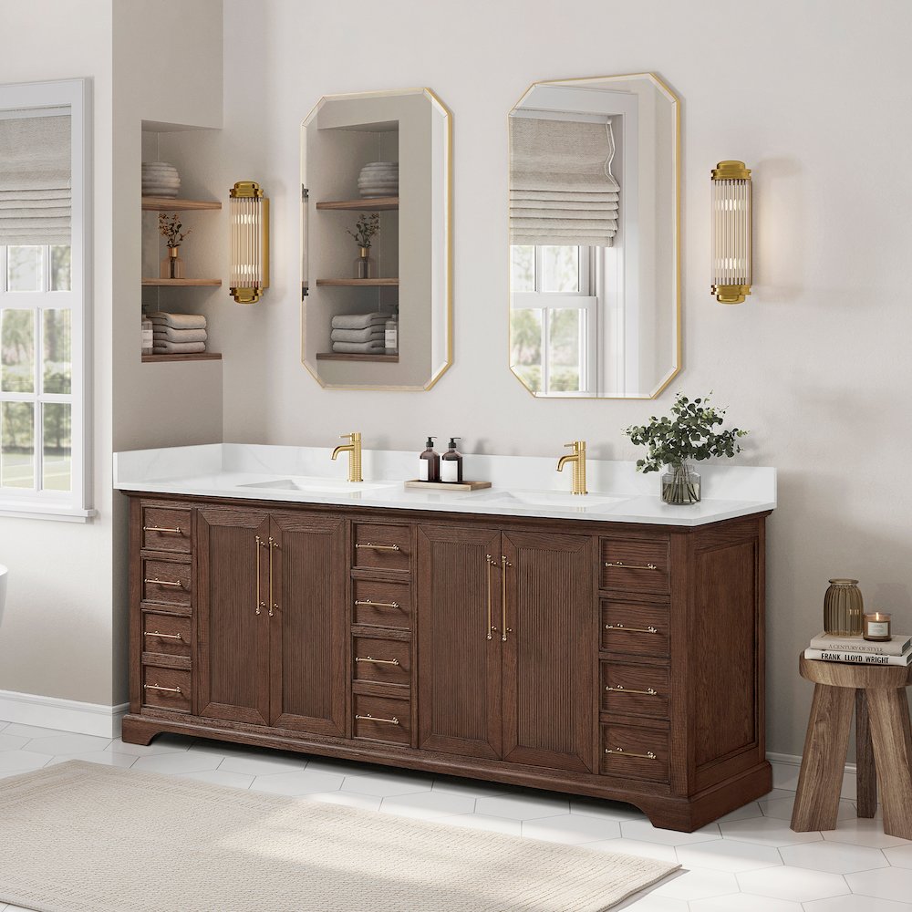 Tokyo 84" Freestanding Double Bath Vanity in Aged Dark Brown Oak. Picture 4