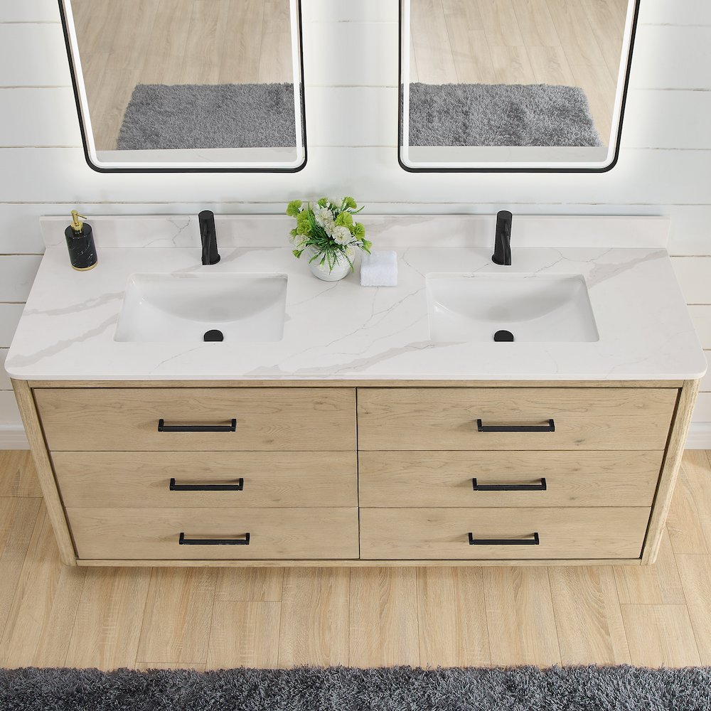 Porto 72" Free-standing Double Bath Vanity in Aged Natural Oak. Picture 3
