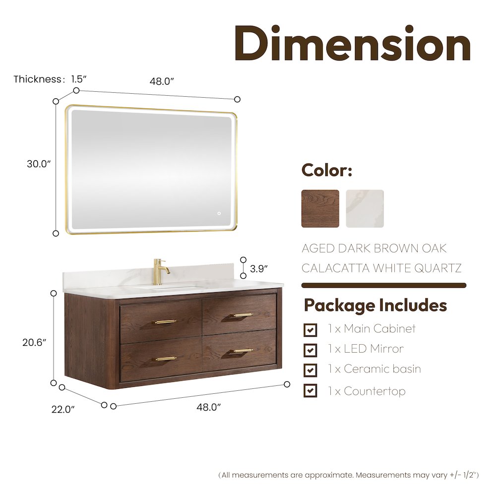 Cristo 48" Floating Single Bath Vanity in Aged Dark Brown Oak. Picture 17