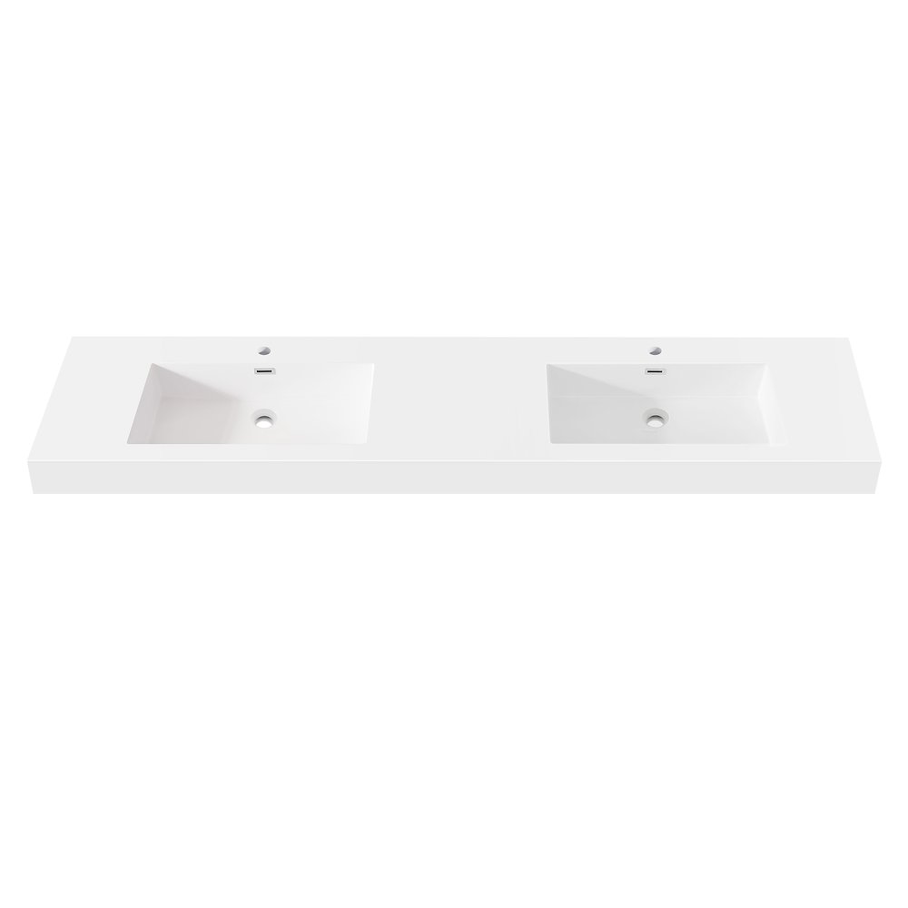 Rectangular White Finish Composite Granite Stone Console Bathroom Vanity Sink. Picture 4