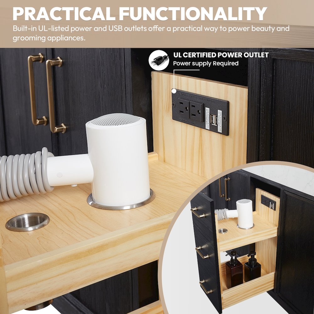 León 84in. Free-standing Double Bathroom Vanity in Fir Wood Black. Picture 11