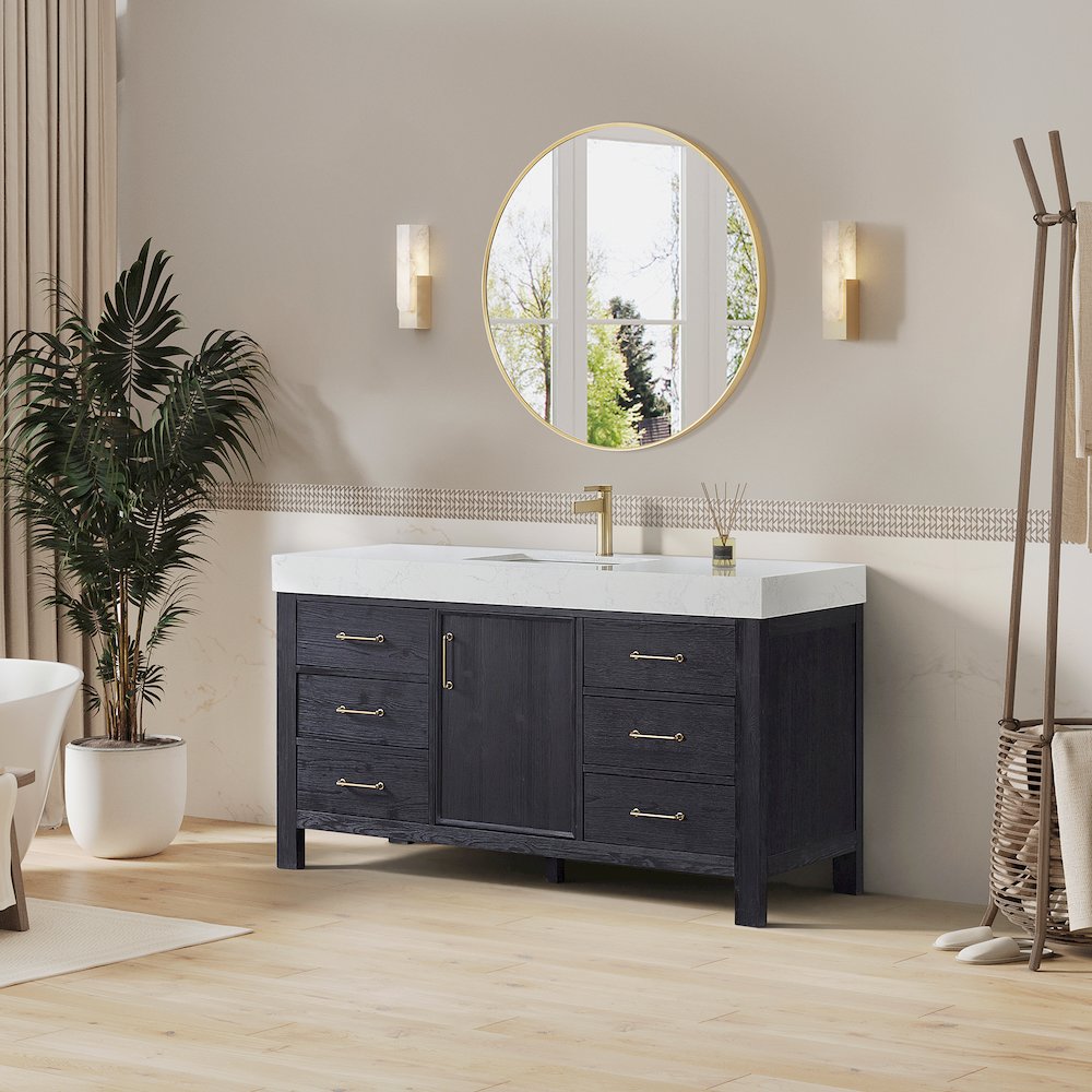León 60in. Free-standing Single Bathroom Vanity in Fir Wood Black. Picture 4