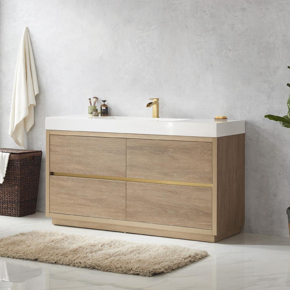 Single Sink Bath Vanity with White Composite Integral Square Sink Top. Picture 6