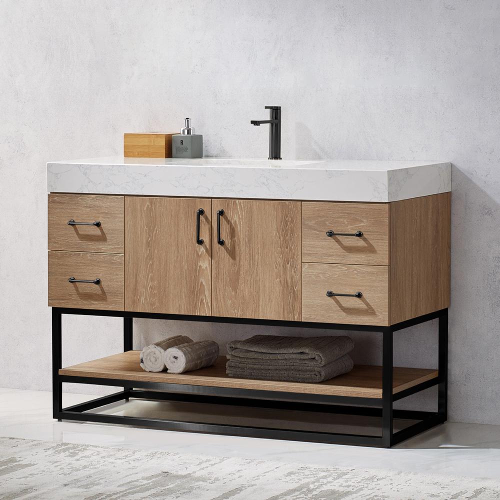 48B" Single Vanity with White Grain Stone Countertop Without Mirror. Picture 8