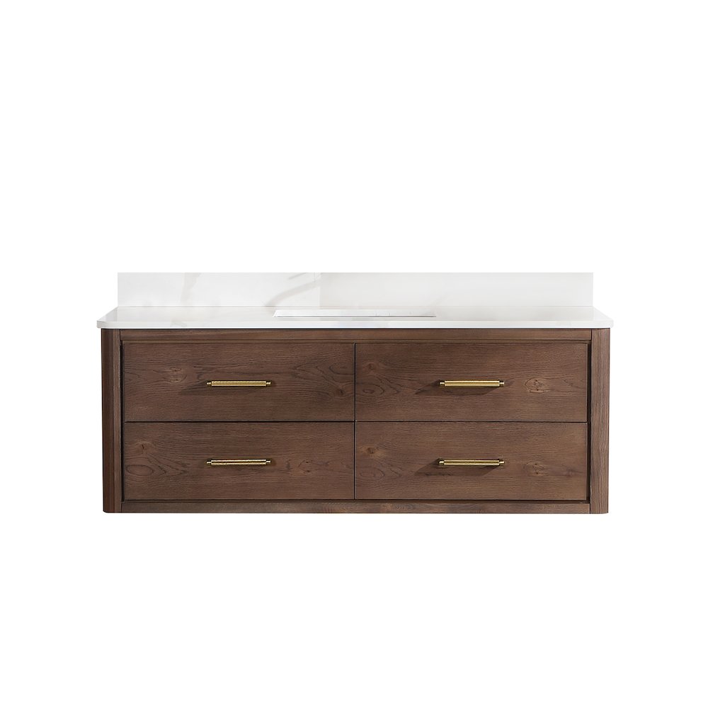 Cristo 55" Floating Single Bath Vanity in Aged Dark Brown Oak. Picture 2