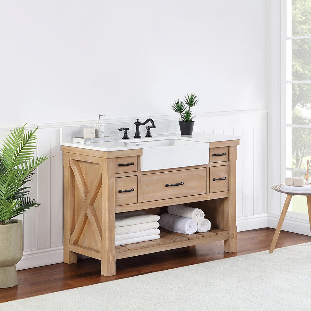 Single Bath Vanity with Composite Stone Top, White Farmhouse Basin. Picture 6
