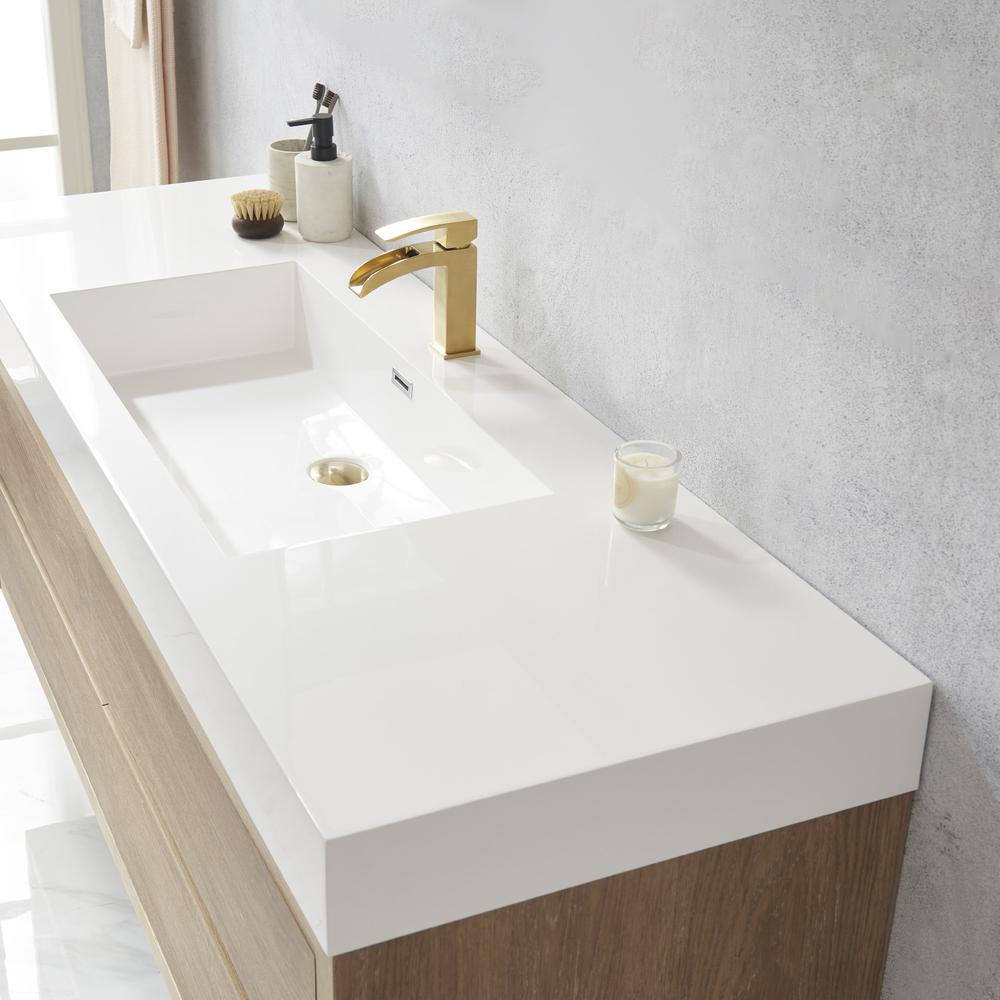 Single Sink Wall-Mount Bath Vanity with Composite Integral Square Sink Top. Picture 8