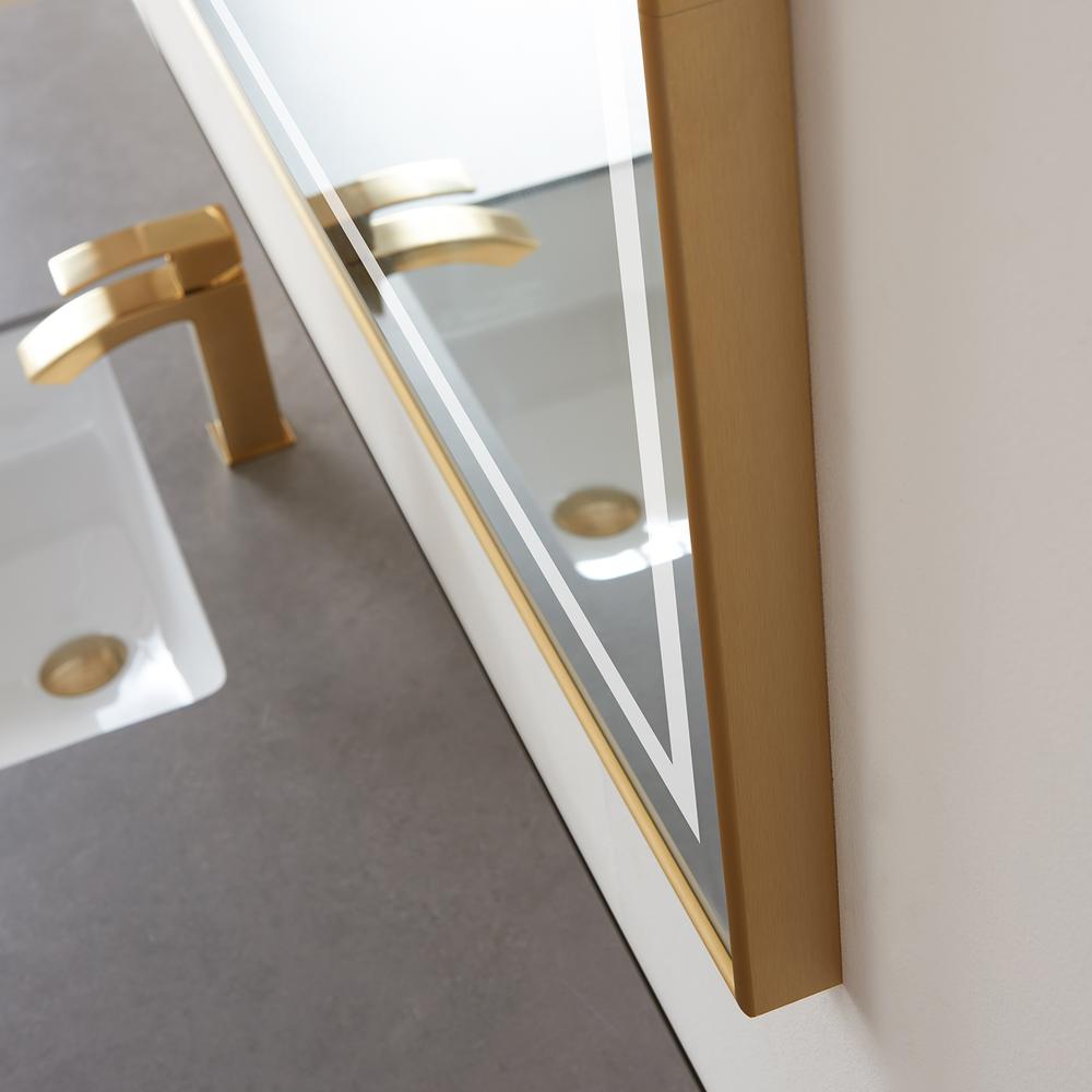 60" Rectangular Aluminum Framed LED Wall Mount Bathroom Vanity Mirror in Gold. Picture 7