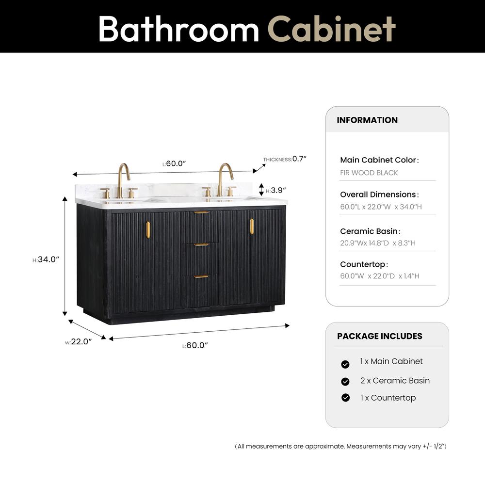 Free-standing Double Bathroom Vanity with Composite top in Lightning White. Picture 18