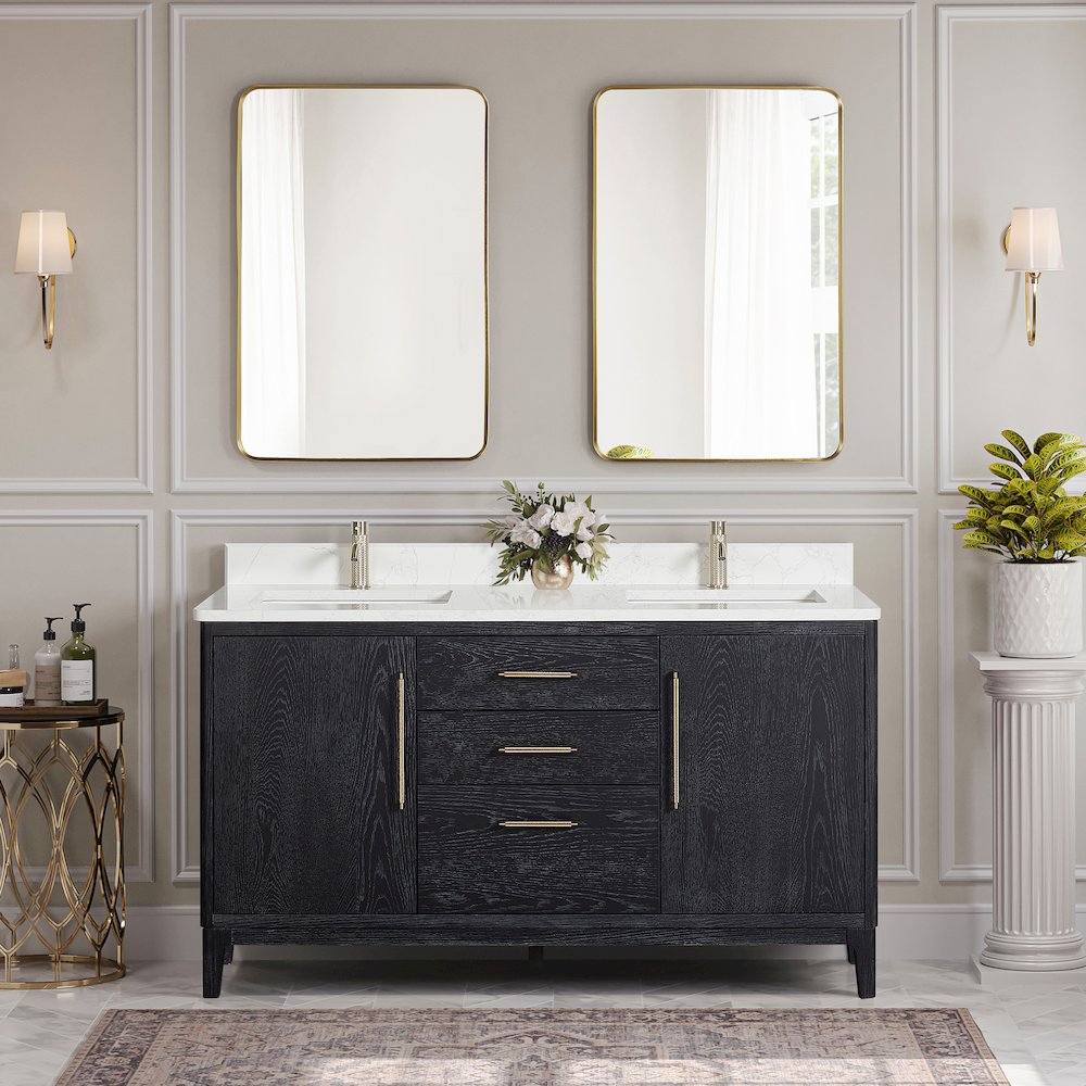 Gara 60M" Free-standing Double Bath Vanity in Fir Wood Black. Picture 3
