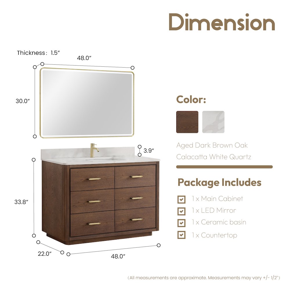 Porto 48" Free-standing Single Bath Vanity in Aged Dark Brown Oak. Picture 14