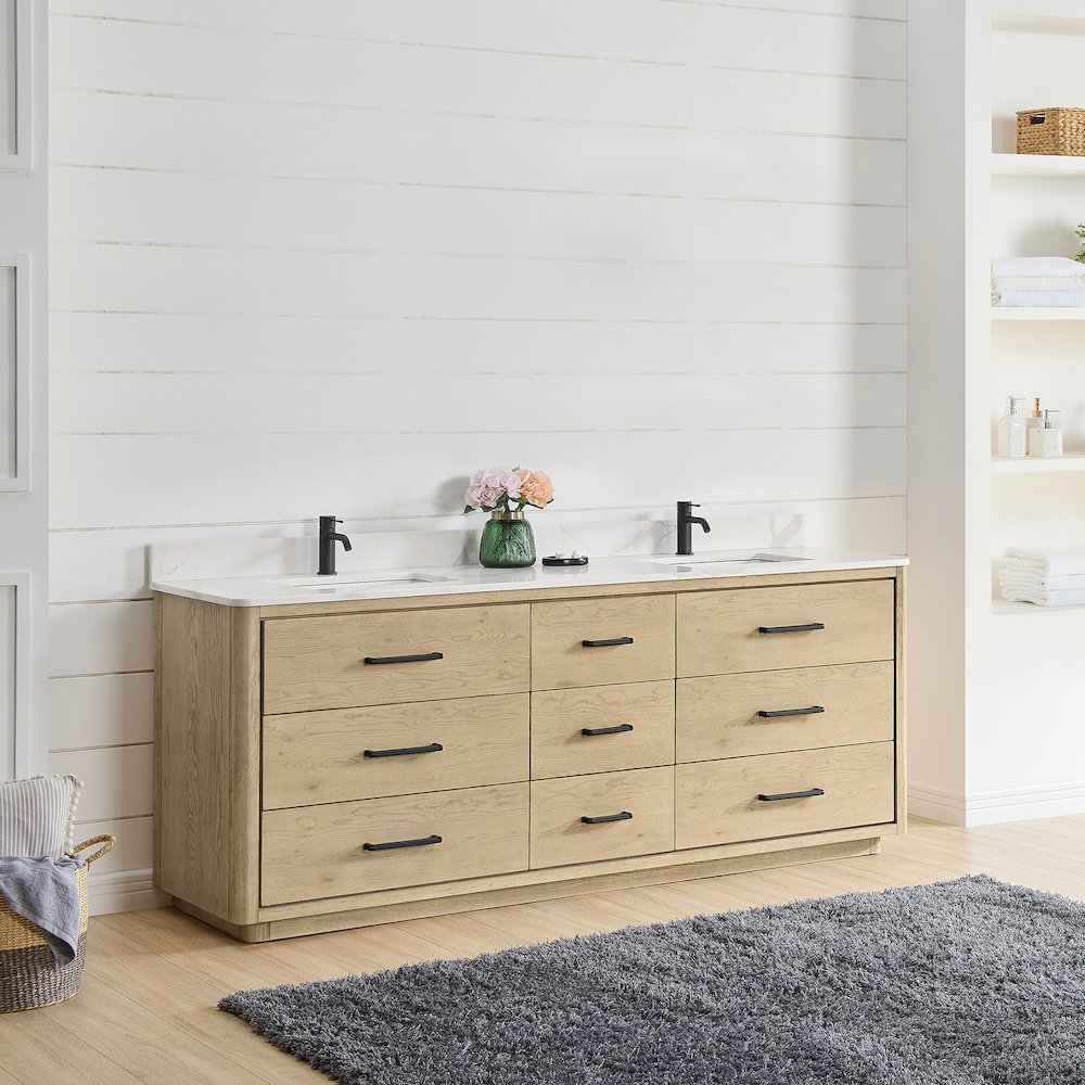 Porto 84" Free-standing Double Bath Vanity in Aged Natural Oak. Picture 12