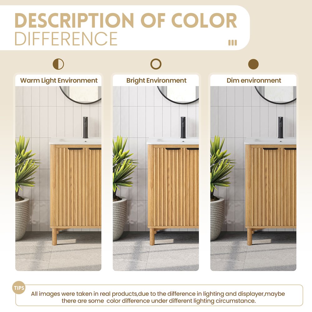 Mumbai 24" Free-standing Single Bath Vanity in Oak Weathering Light Brown. Picture 13
