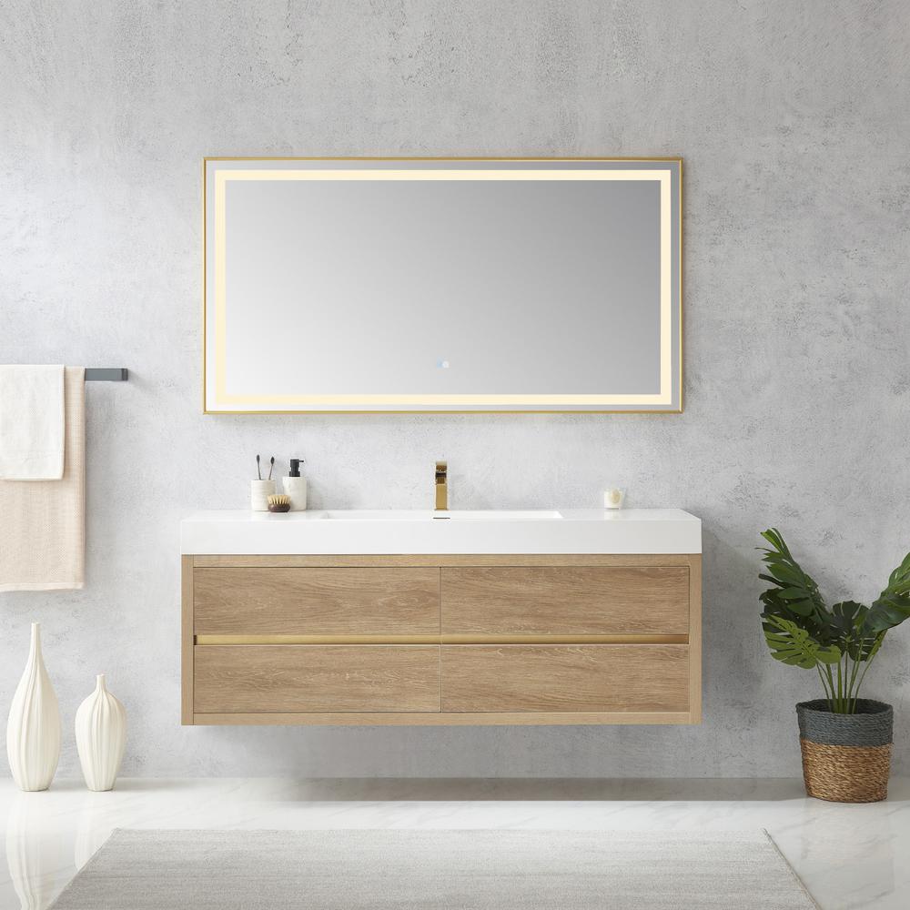 Single Sink Wall-Mount Bath Vanity Composite Integral Sink Top and Mirror. Picture 3