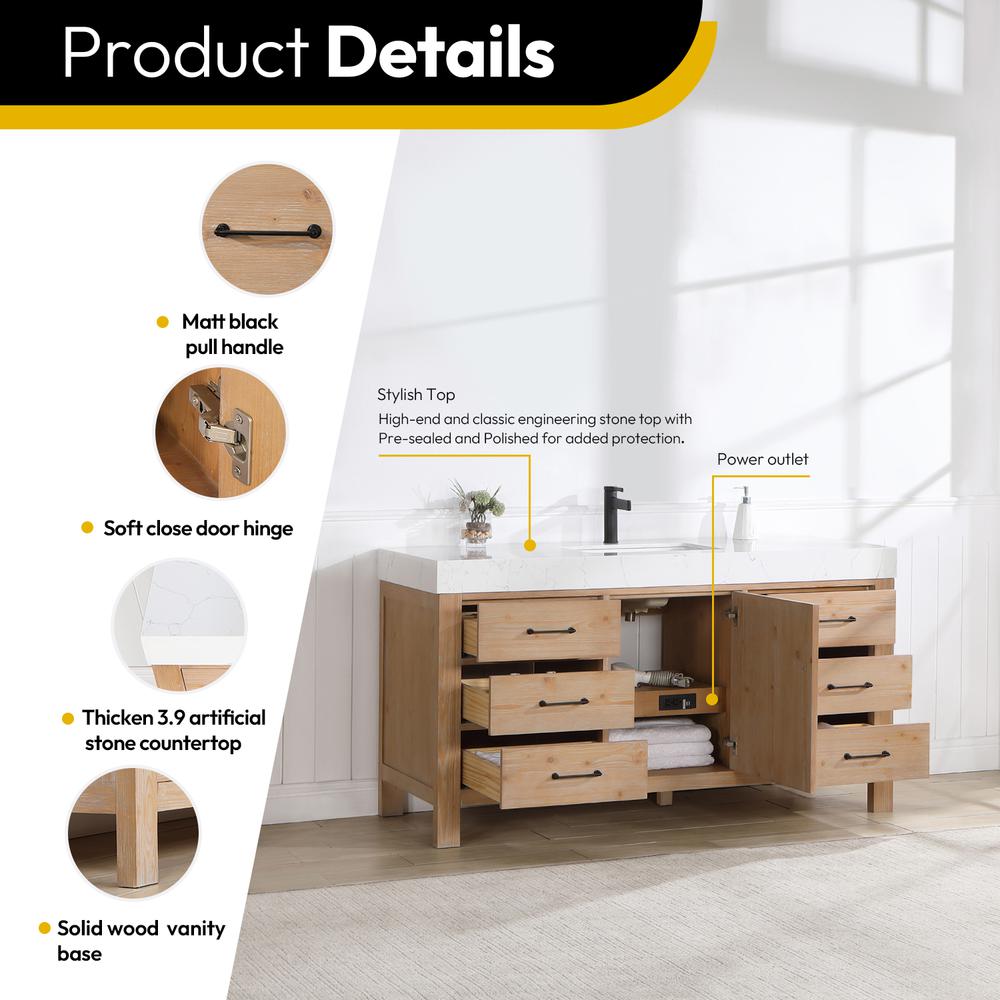 Free-standing Single Bathroom Vanity with Composite top in Lightning White. Picture 7