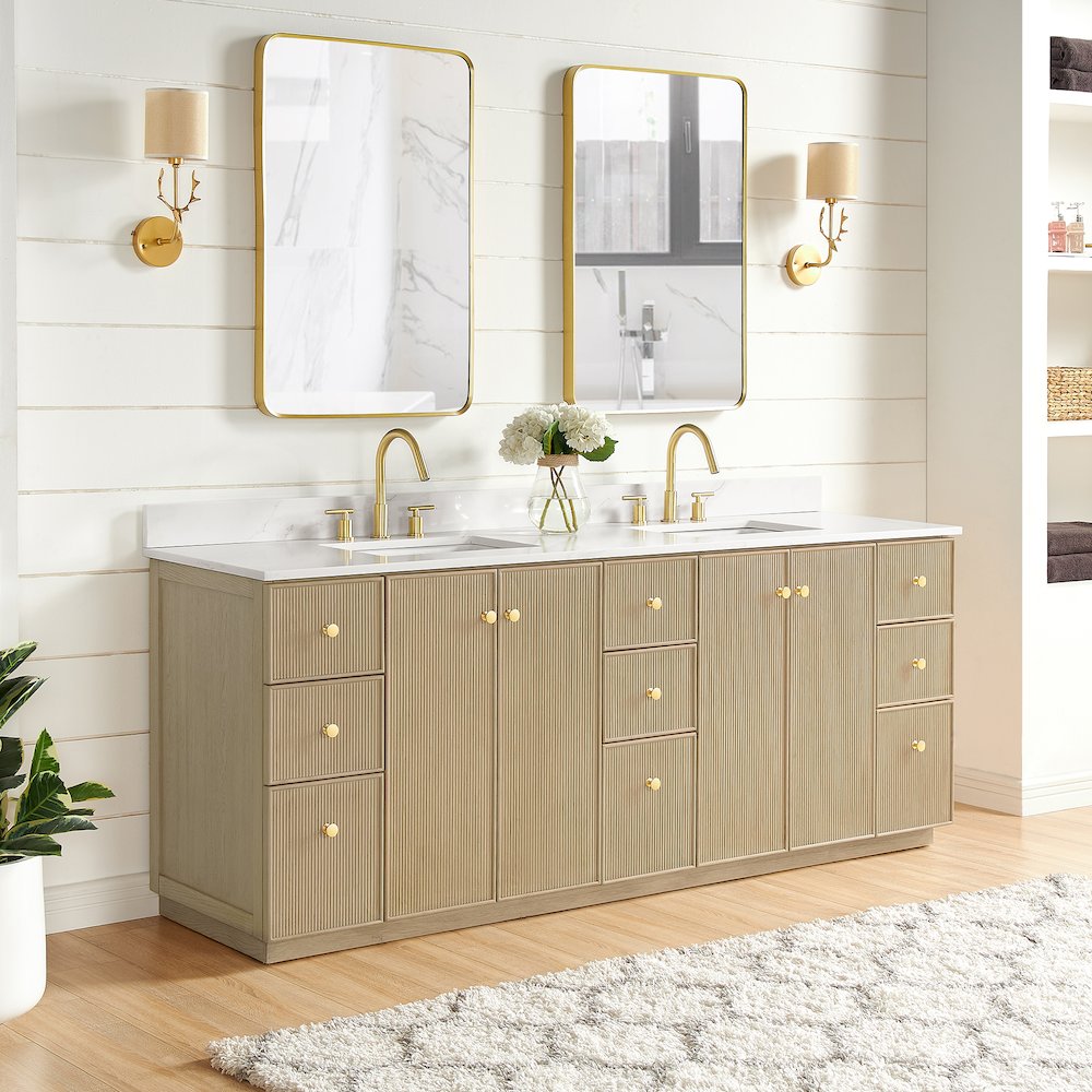 Oza 84" Free-standing Double Bath Vanity in Aged Natural Oak. Picture 5