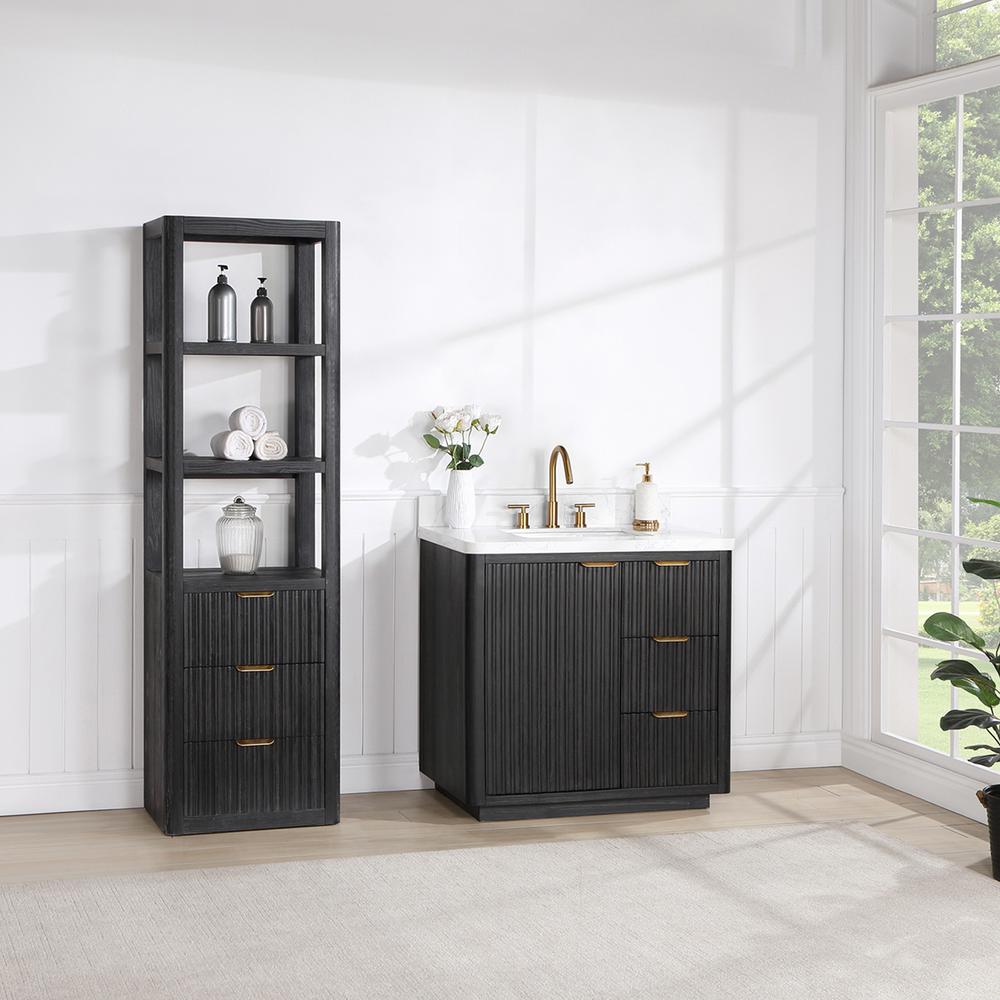 Free-standing Single Bathroom Vanity with Composite top in Lightning White. Picture 18