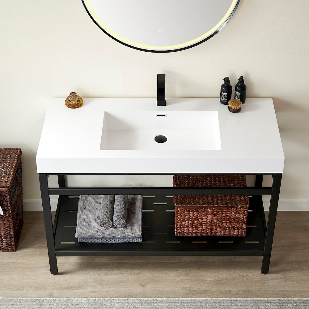 Rectangular White Finish Composite Granite Stone Console Bathroom Vanity Sink. Picture 3
