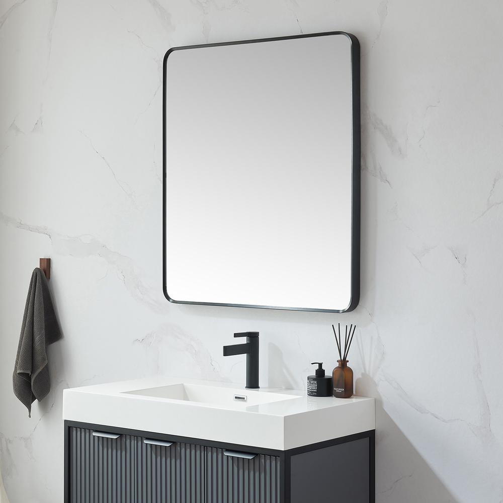 Mutriku 32 in. W x 36 in. H Rectangle Metal Wall Mirror in Brushed Black. Picture 4