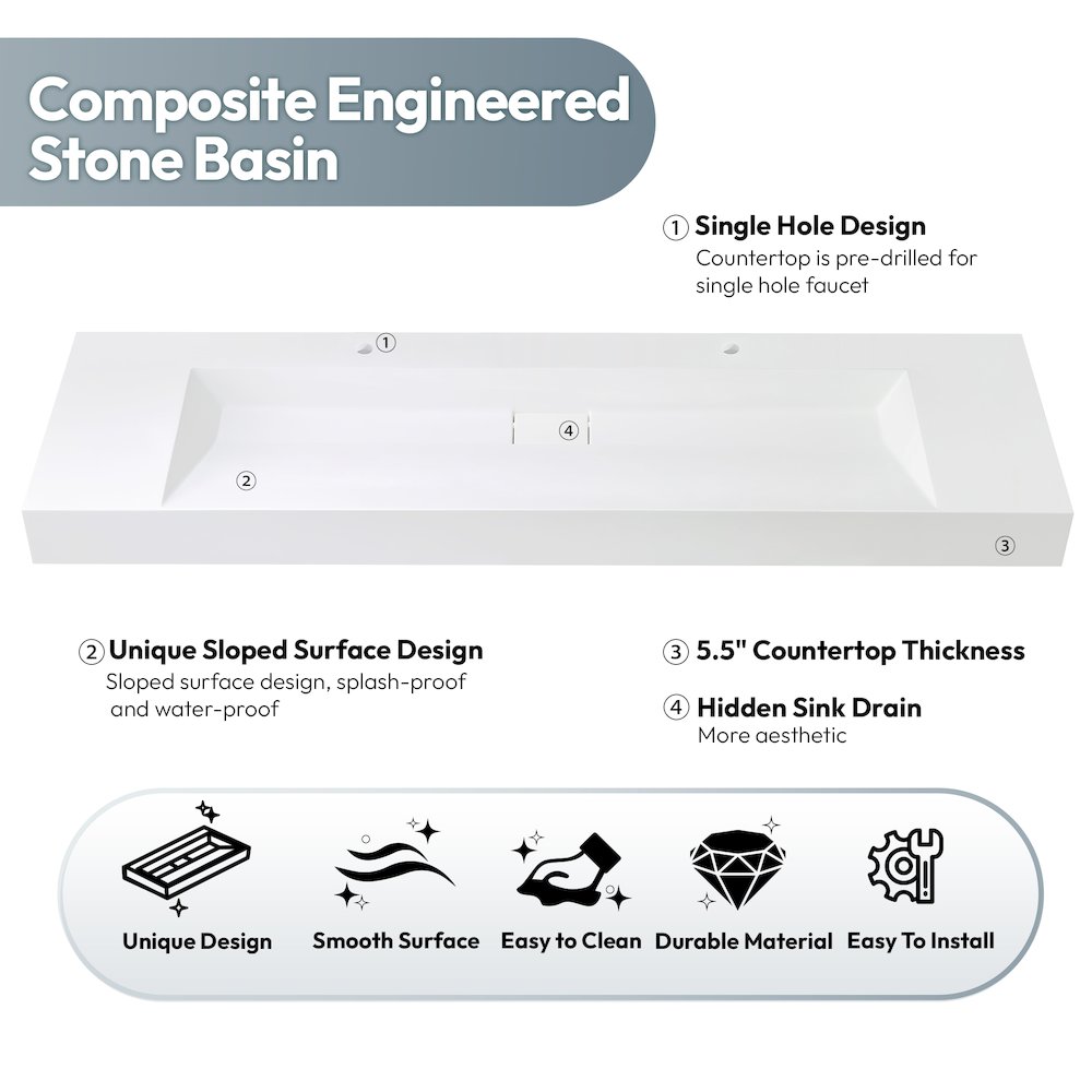 Rectangular White Finish Composite Granite Stone Console Bathroom Vanity Sink. Picture 8