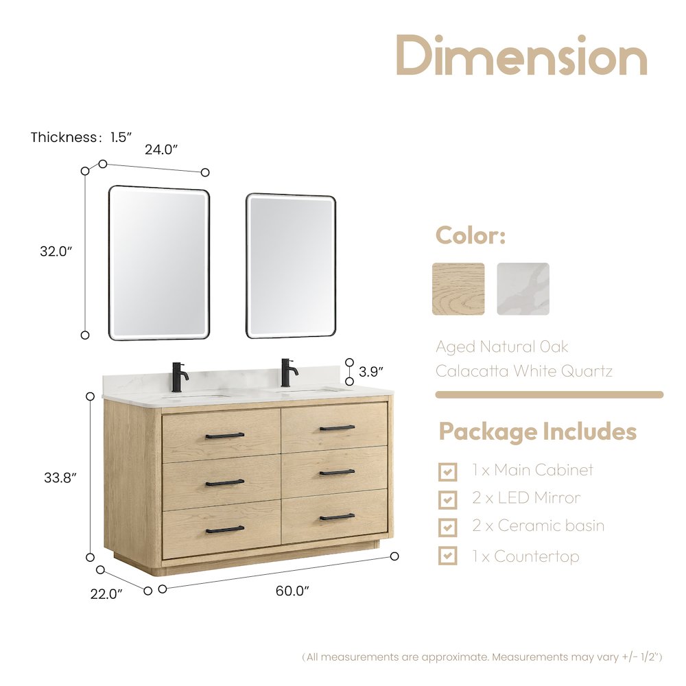 Porto 60M" Free-standing Double Bath Vanity in Aged Natural Oak. Picture 13