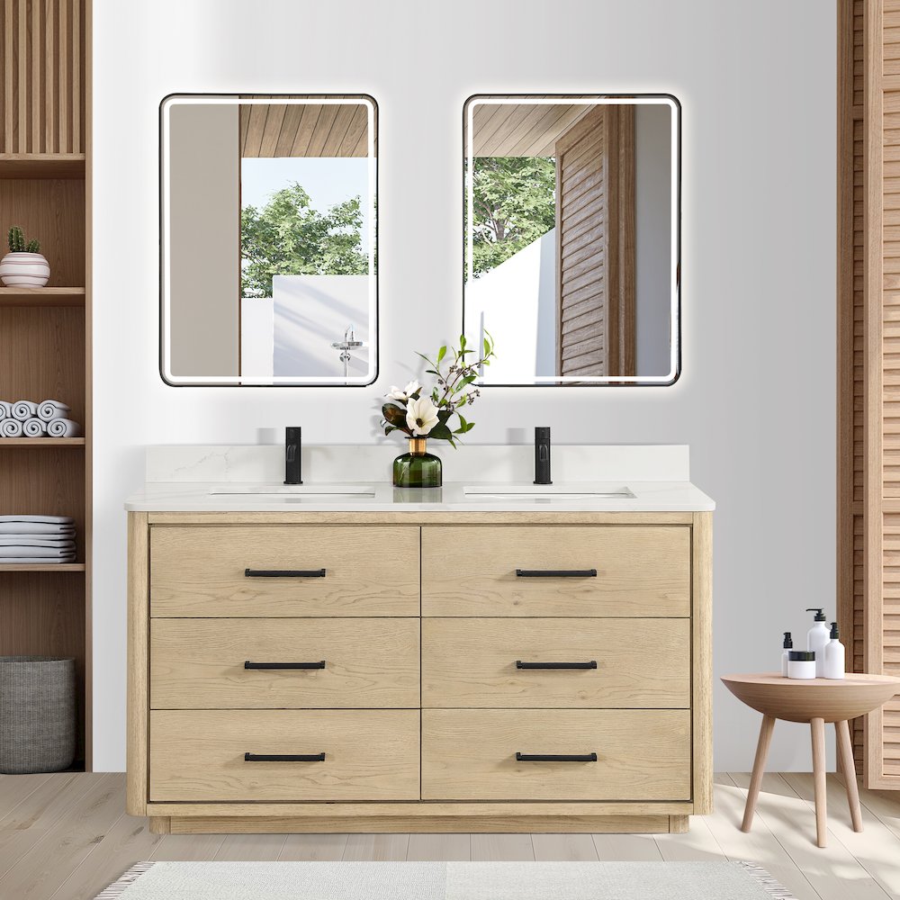 Porto 60M" Free-standing Double Bath Vanity in Aged Natural Oak. Picture 8