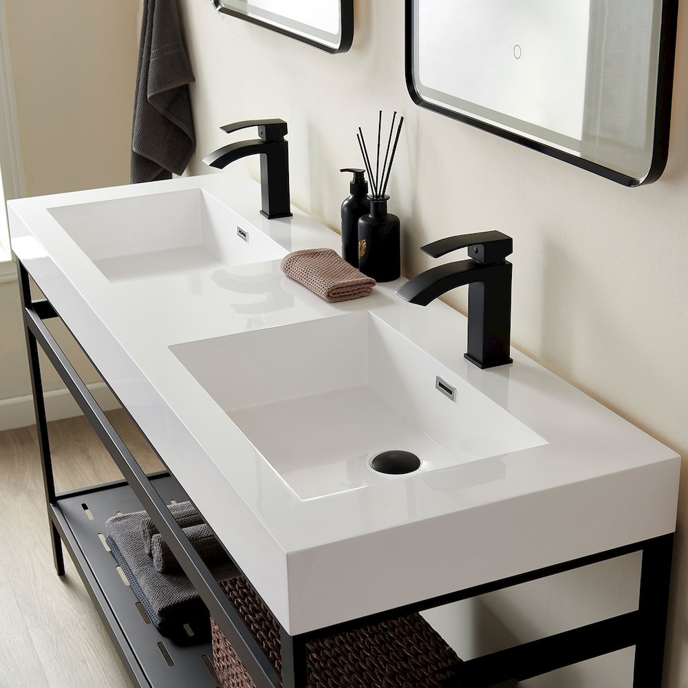 Rectangular White Finish Composite Granite Stone Console Bathroom Vanity Sink. Picture 4