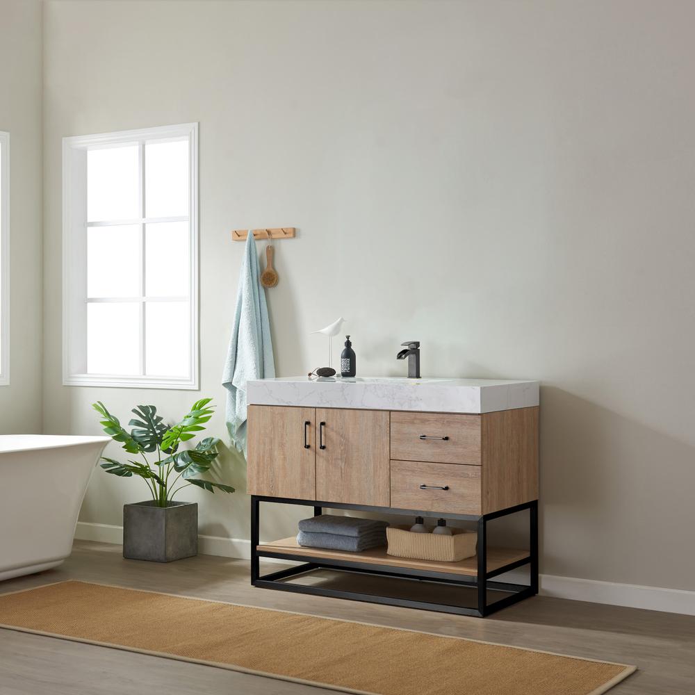 42B" Single Vanity with White Grain Stone Countertop Without Mirror. Picture 11