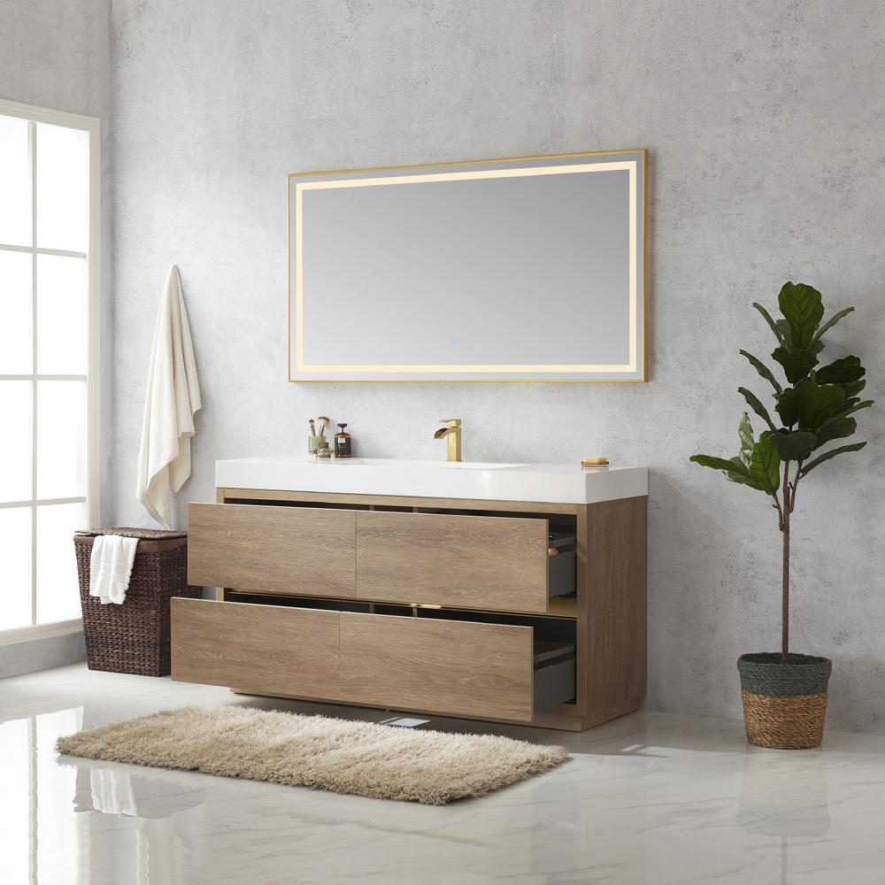 Single Sink Bath Vanity with Composite Integral Square Sink Top and Mirror. Picture 6