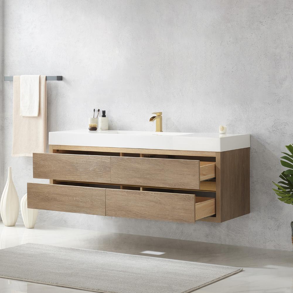 Single Sink Wall-Mount Bath Vanity with Composite Integral Square Sink Top. Picture 7