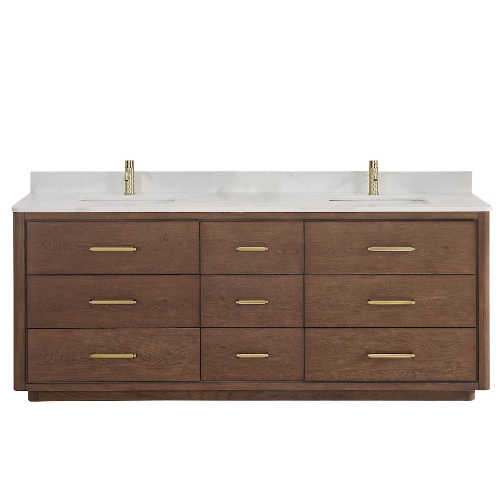 Porto 84" Free-standing Double Bath Vanity in Aged Dark Brown Oak. Picture 1