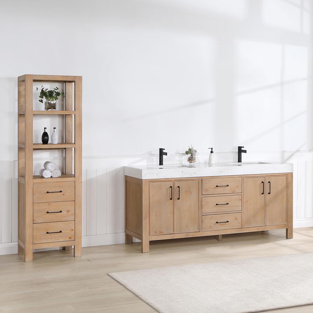 Free-standing Double Bathroom Vanity with Composite top in Lightning White. Picture 4
