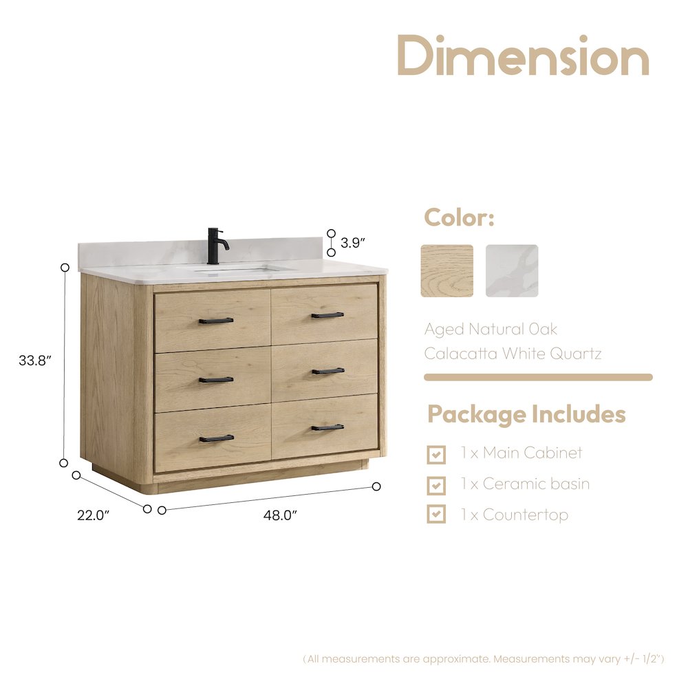 Porto 48" Free-standing Single Bath Vanity in Aged Natural Oak. Picture 13