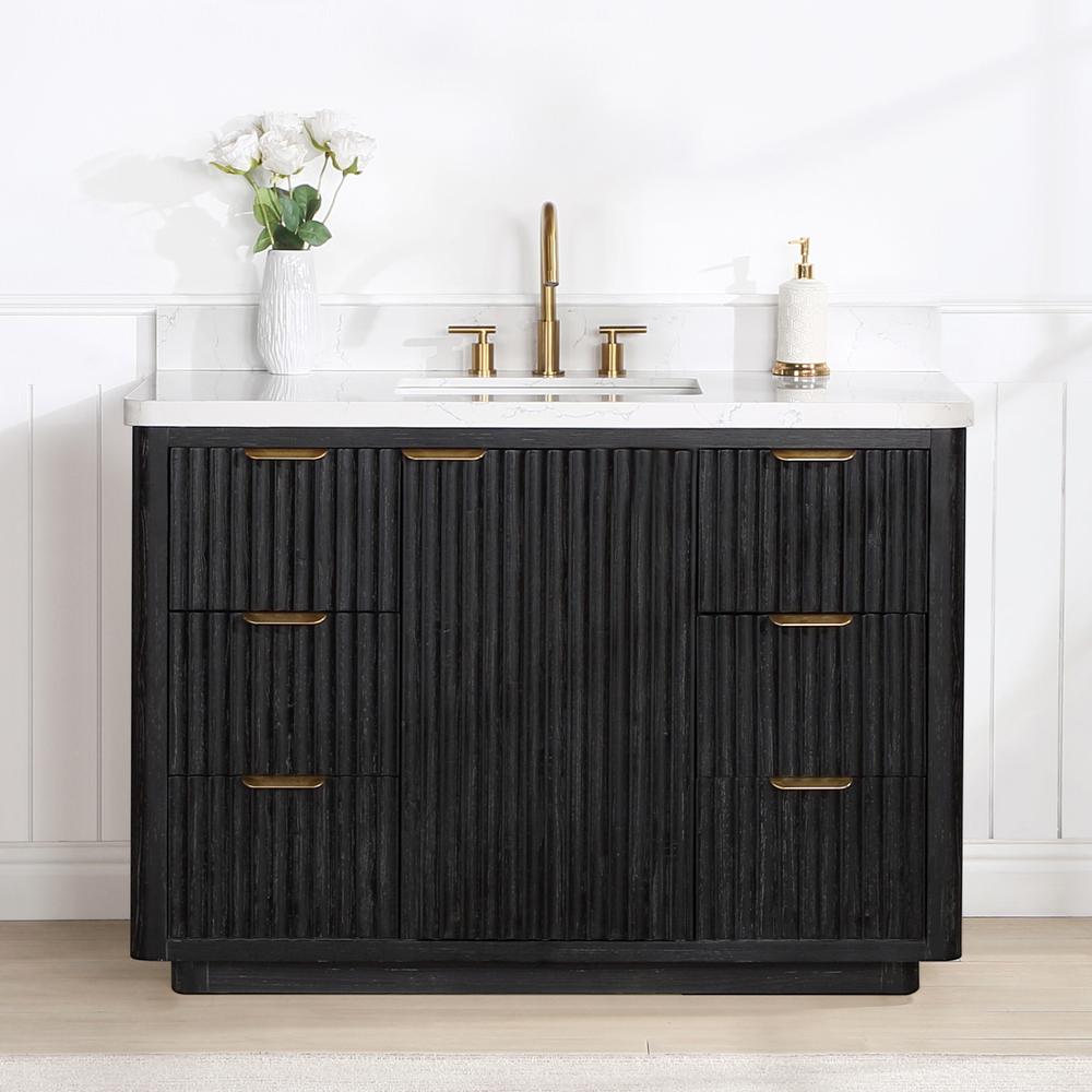 Free-standing Single Bathroom Vanity with Composite top in Lightning White. Picture 5