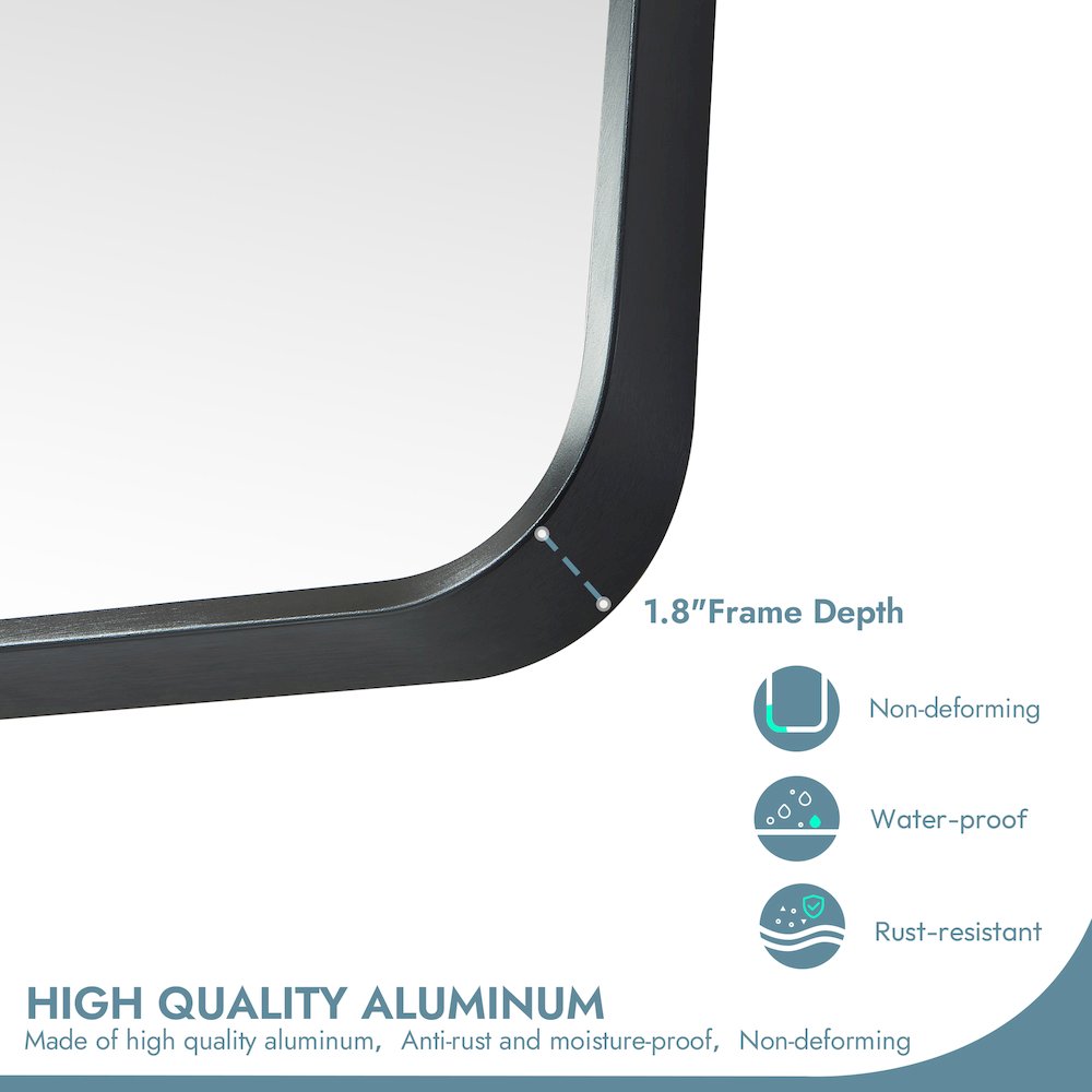 Rectangle Aluminum Framed Wall Mount Bathroom Vanity Mirror in Brushed Black. Picture 7