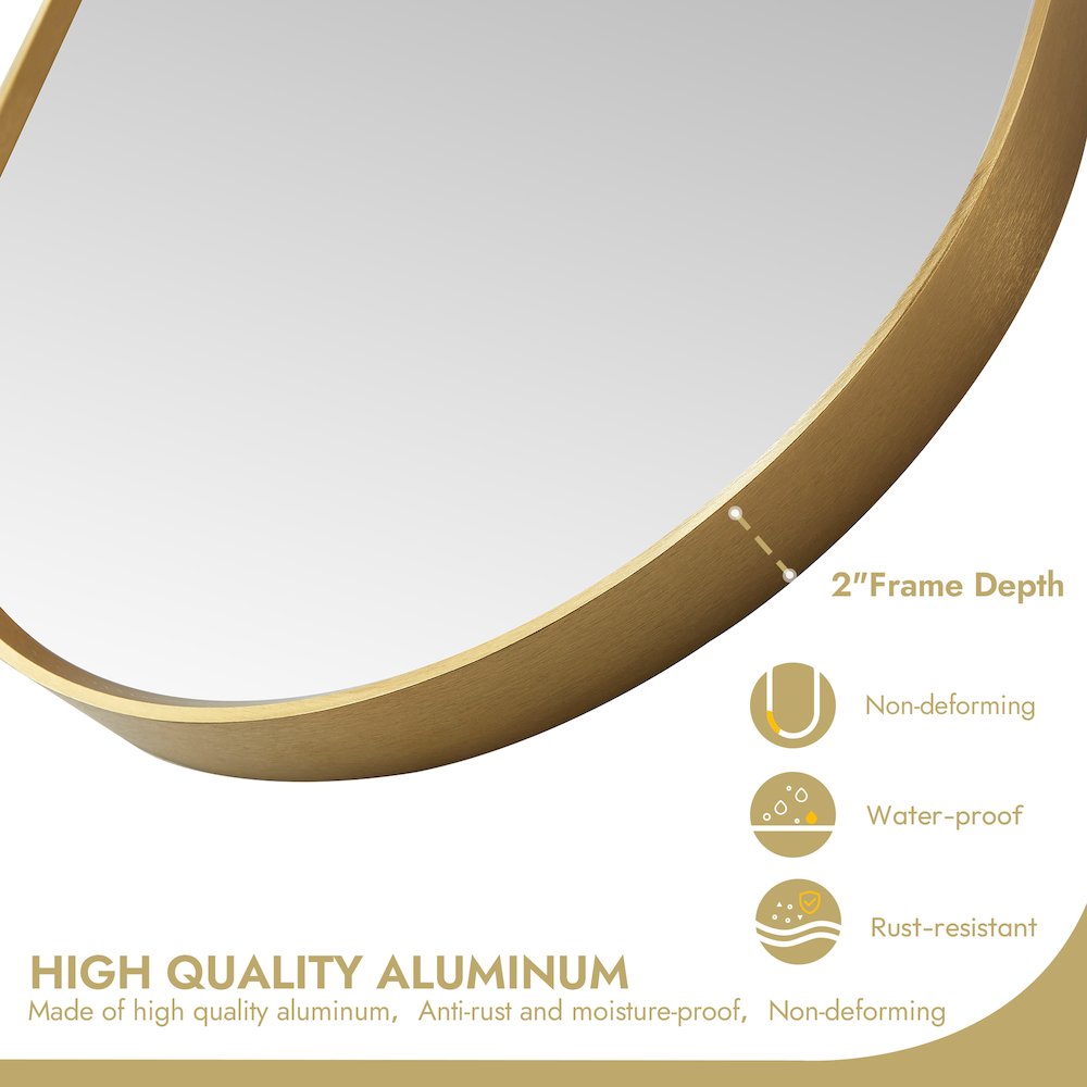 Oval Aluminum Framed Wall Mount Bathroom Vanity Mirror in Brushed Gold. Picture 7