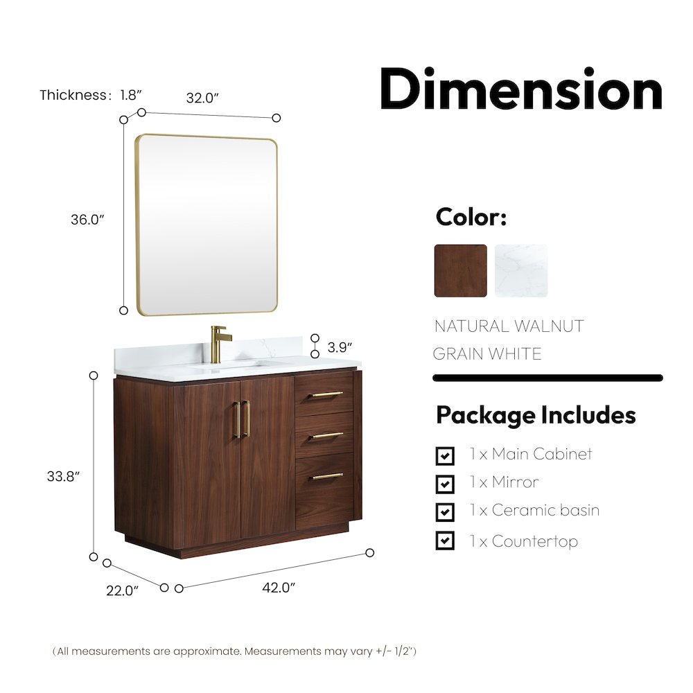 San 42" Free-standing Single Bath Vanity in Natural Walnut. Picture 17