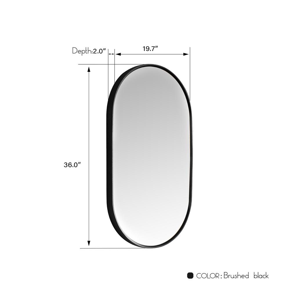 Miajadas 20 in. W x 36 in. H Oval Metal Wall Mirror in Brushed Black. Picture 8