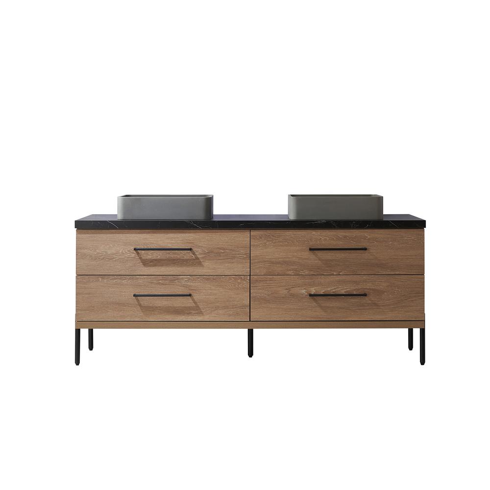 Double Sink Bath Vanity with Black Sintered Stone Top with Concrete Sink. Picture 2
