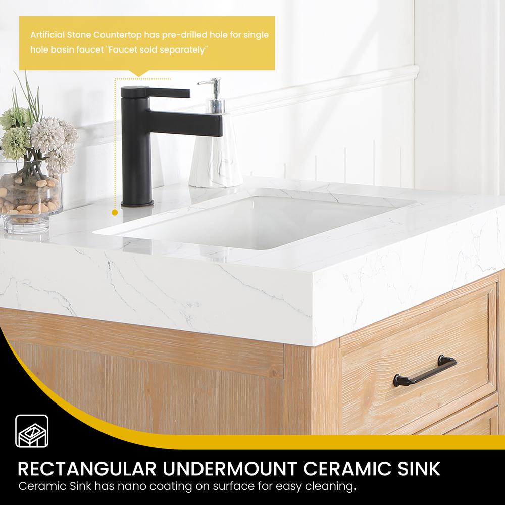 Free-standing Single Bathroom Vanity with Composite top in Lightning White. Picture 7
