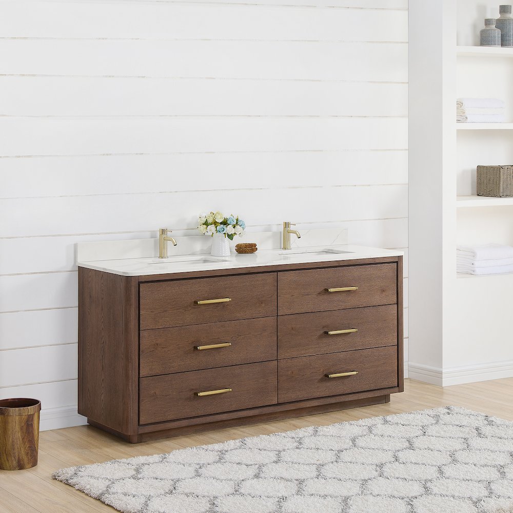 Porto 72" Free-standing Double Bath Vanity in Aged Dark Brown Oak. Picture 13