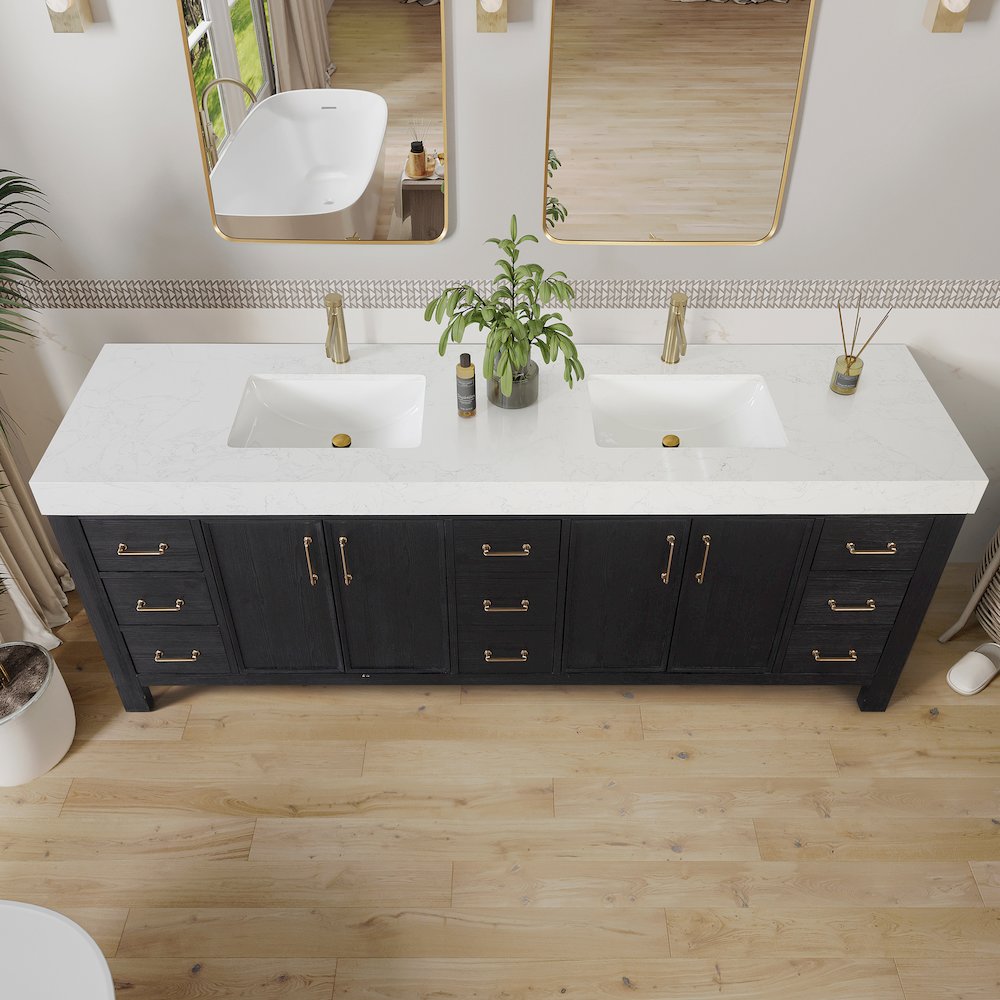 León 84in. Free-standing Double Bathroom Vanity in Fir Wood Black. Picture 5
