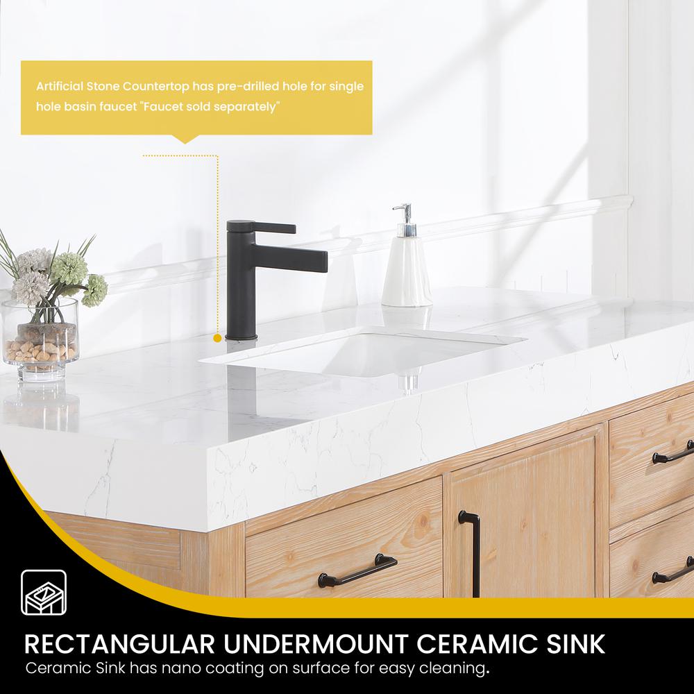 Free-standing Single Bathroom Vanity with Composite top in Lightning White. Picture 6