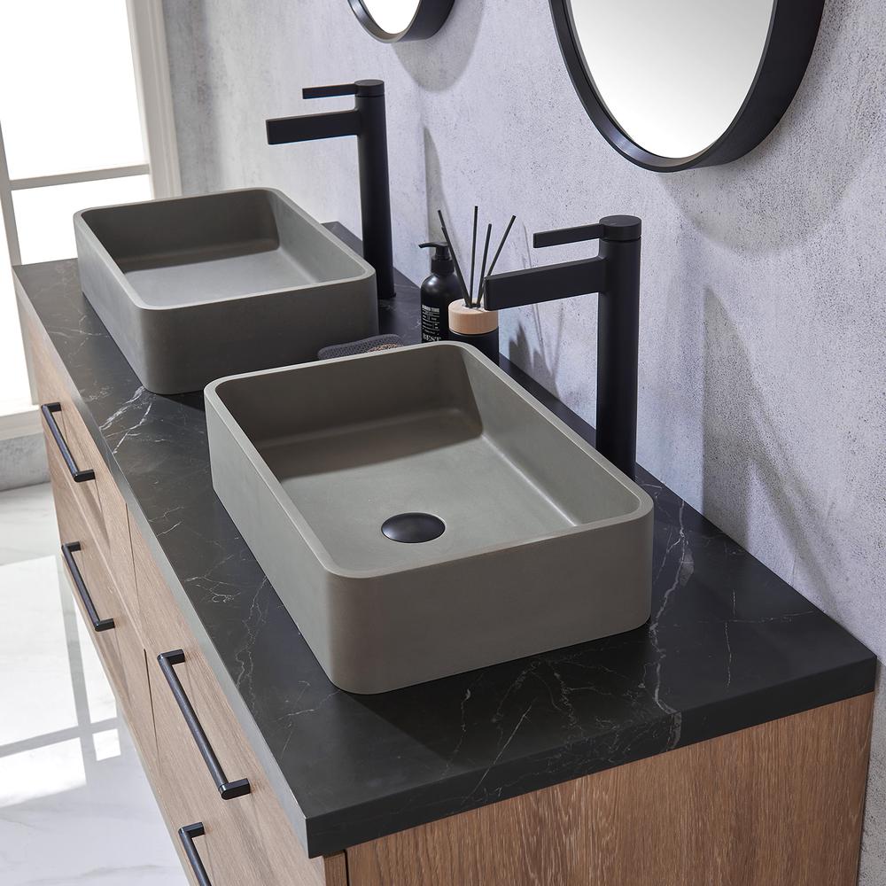 Double Sink Bath Vanity with Sintered Stone Top with Concrete Sink and Mirror. Picture 8