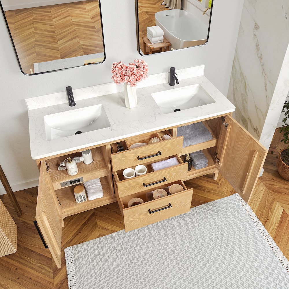 Gara 60M" Free-standing Double Bath Vanity in Washed Ash Grey. Picture 7