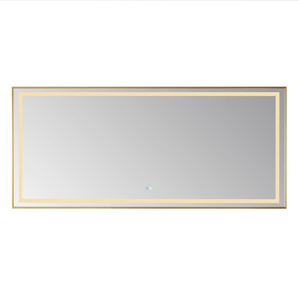 72" Rectangular Aluminum Framed LED Wall Mount Bathroom Vanity Mirror in Gold. Picture 1