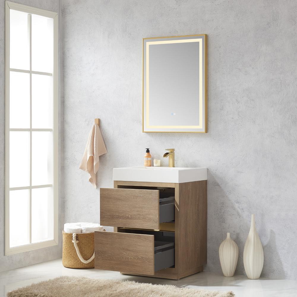 Single Sink Bath Vanity with Composite Integral Square Sink Top and Mirror. Picture 6